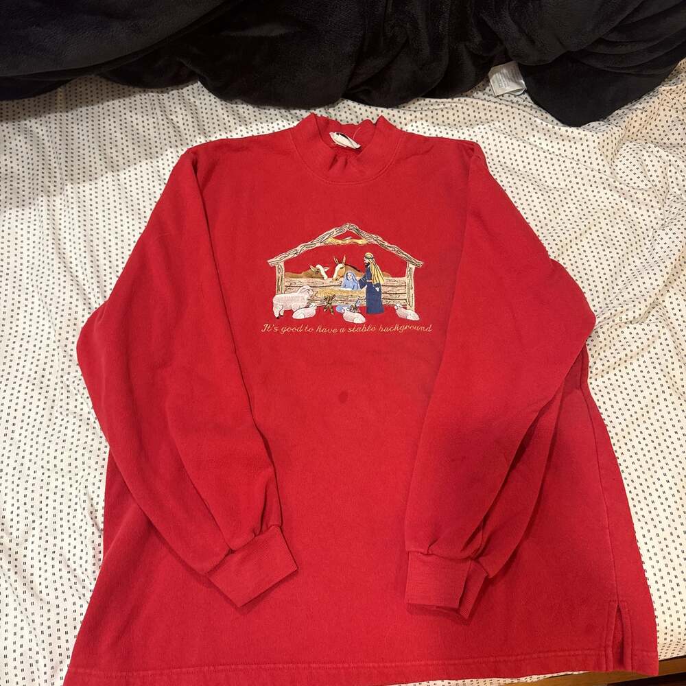 Vintage Top Stitch by Morning Sun Christmas Baby Jesus Sweatshirt